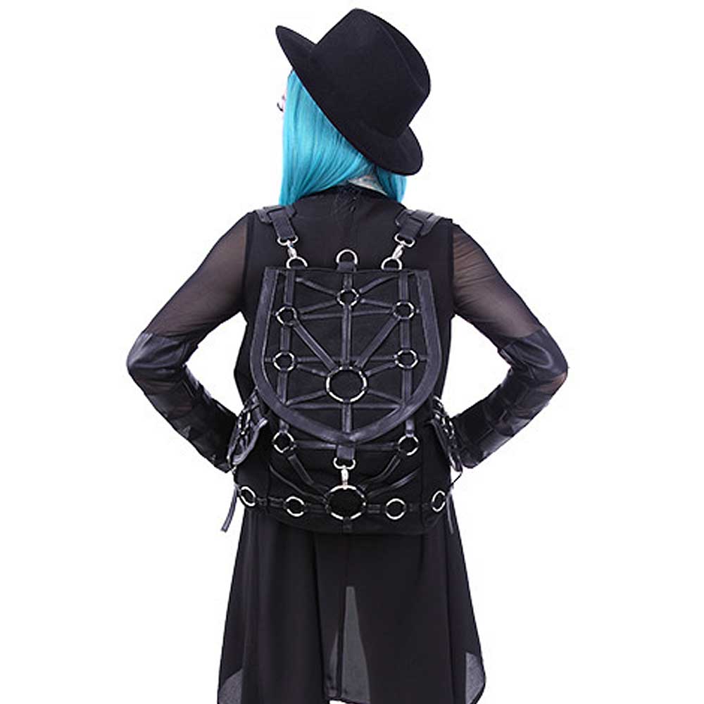 O-ring backpack with faux leather straps black - One Size - Restyle
